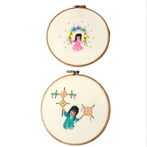 DeGrazia inspired cross stich.Set of two.